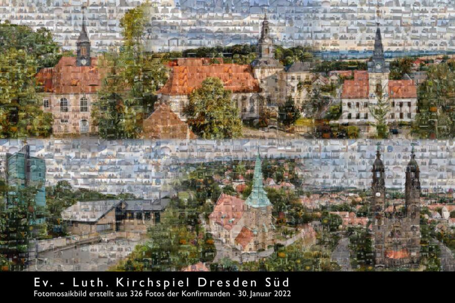Fotomosaik der Kirchspiel-Kirchen aus den Fotos der Konfirmanden
